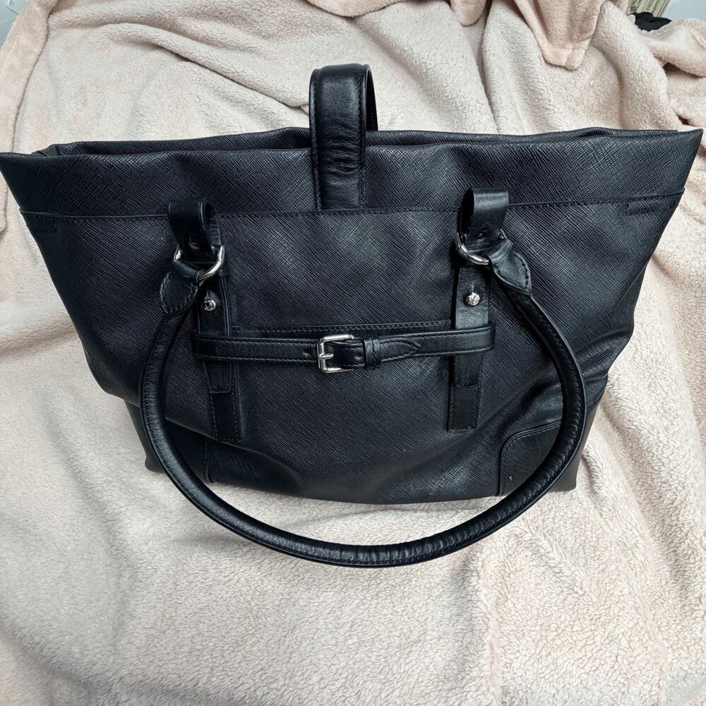 Tumi Villa Turin Black Leather Large Shopper Tote Bag Padlock Shoulder Work - Picture 4 of 13